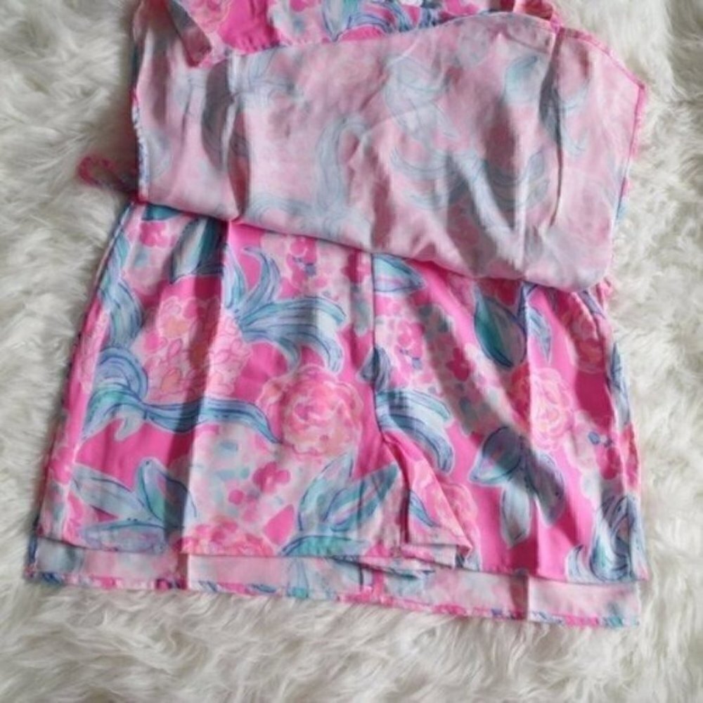 NEW Lilly Pulitzer Tropical Printed Jonna Romper Size 0 Prosecco Pink Blue - Picture 8 of 13